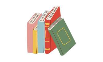 Set of different stacks and piles of books, open and closed books. Educational theme, scientific and fiction literature. illustration isolated on white background vector