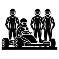 Go Karting Pit Crew Silhouette on White Background vector