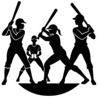 Softball Team Silhouette on White Background vector