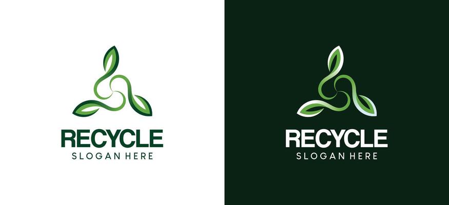 recycling triangle with natural green leaves, recycling ecology logo design