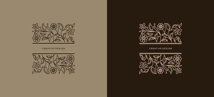 Creative simple design template with space for text, frame of flowers and leaves in square shape vector