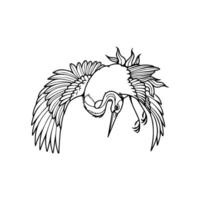 A drawing of a crane with wings spread vector