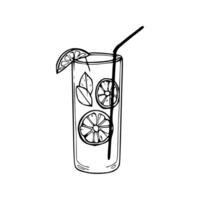 A black and white drawing of a glass of lemonade vector