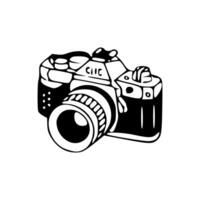 A black and white drawing of a camera vector