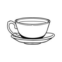 A cup of tea is shown in a line drawing vector