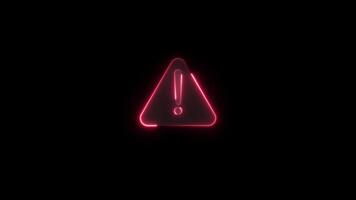 Caution signal Warning icon with glowing red neon line effect Isolated on Black Background video