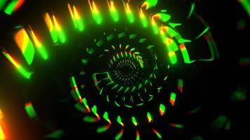 Orange and Green Neon Rotating Shapes in Tunnel Background VJ Loop in 4K video