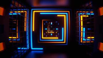 Orange and Blue Different Neon Lines Tunnel Background VJ Loop in 4K video