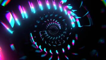 Cyan and Pink Neon Rotating Shapes in Tunnel Background VJ Loop in 4K video