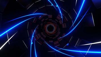 Red and White and Blue Spiral Neon Lines in Tunnel of Squares Background VJ Loop in 4K video