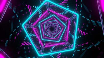 Cyan and Pink Neon Pentagon Mirror Tunnel Background VJ Loop in 4K video