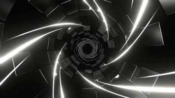 Black and White Spiral Neon Lines in Tunnel of Squares Background VJ Loop in 4K video