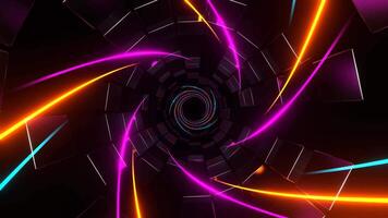 Cyan and Orange and Pink Spiral Neon Lines in Tunnel of Squares Background VJ Loop in 4K video
