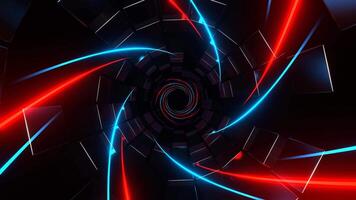 Red and Blue Spiral Neon Lines in Tunnel of Squares Background VJ Loop in 4K video