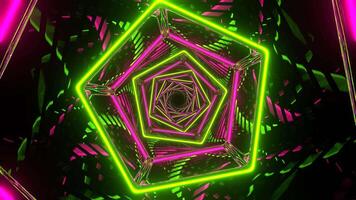 Light Green and Pink Neon Pentagon Mirror Tunnel Background VJ Loop in 4K video