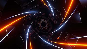 Orange and Lighting Blue Spiral Neon Lines in Tunnel of Squares Background VJ Loop in 4K video