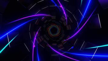 Multicolor Spiral Neon Lines in Tunnel of Squares Background VJ Loop in 4K video