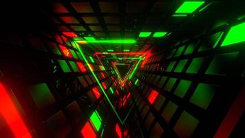 Red and Green Neon and Strobe Triangle Tunnel Background VJ Loop in 4K video