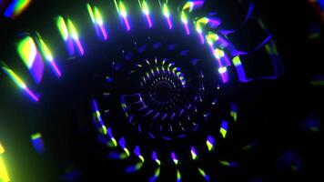 Purple and Light Green Neon Rotating Shapes in Tunnel Background VJ Loop in 4K video