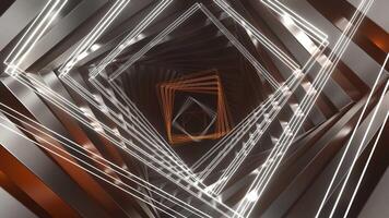 Orange and White Movement of Spiral Neons Through Square Tunnel Background VJ Loop in 4K video