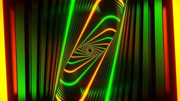 Orange and Green Neon Movement in Spiral Ellipse Tunnel Background VJ Loop in 4K video