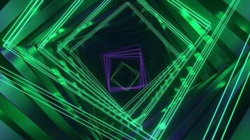 Purple and Turquoise Movement of Spiral Neons Through Square Tunnel Background VJ Loop in 4K video