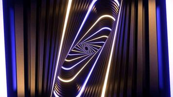 Light Blue and Yellow Neon Movement in Spiral Ellipse Tunnel Background VJ Loop in 4K video