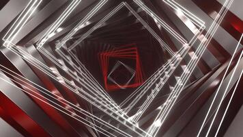 Red and White Movement of Spiral Neons Through Square Tunnel Background VJ Loop in 4K video