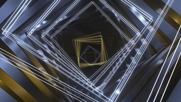 Lighting Blue and Yellow Movement of Spiral Neons Through Square Tunnel Background VJ Loop in 4K video