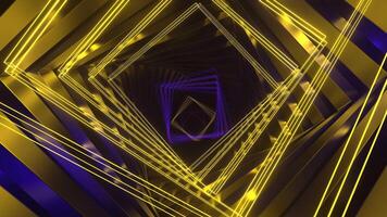 Purple and Yellow Movement of Spiral Neons Through Square Tunnel Background VJ Loop in 4K video