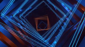 Orange and Blue Movement of Spiral Neons Through Square Tunnel Background VJ Loop in 4K video