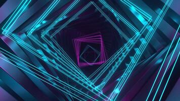 Cyan and Pink Movement of Spiral Neons Through Square Tunnel Background VJ Loop in 4K video