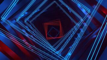 Red and Blue Movement of Spiral Neons Through Square Tunnel Background VJ Loop in 4K video