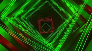 Red and Green Movement of Spiral Neons Through Square Tunnel Background VJ Loop in 4K video