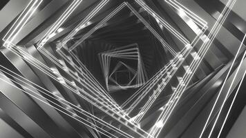 Black and White Movement of Spiral Neons Through Square Tunnel Background VJ Loop in 4K video