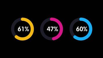 Colorful Circle Graphics Showcasing Percentage Data Visualization on Black Background with Vibrant Circular Indicators video