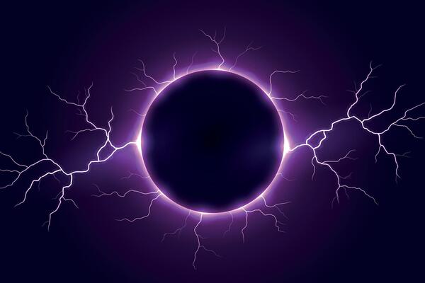 Electric Solar Eclipse with Purple Lightning Bolts