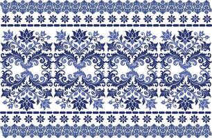 blue seamless floral pattern with vibrant tulip blooms, flowing leaf patterns, and a traditional border design for fabric background, textile designs, and timeless print patterns vector