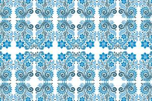blue seamless floral pattern with ornate tulip blossoms, fine leaf details, and a traditional border design for textile background, fabric patterns, and classic print styles vector
