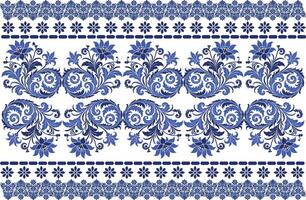 blue seamless floral pattern with elegant tulip petals, ornamental leaf designs, and a classic frame for fabric background, textile prints, and intricate pattern designs vector