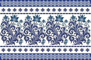 blue seamless floral pattern with elegant tulip blooms, delicate foliage, and a decorative frame for fabric background, textile designs, and stylish pattern prints vector