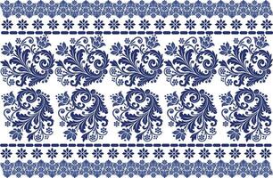 blue seamless floral pattern with stylized tulip flowers, intricate vine motifs, and a classic border design for fabric, textile background, and decorative print patterns vector