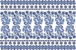 blue seamless floral pattern with vibrant tulip motifs, intricate leaf details, and traditional border design for textile background, fabric prints, and timeless patterns vector