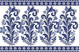 blue seamless floral pattern with refined tulip designs and intricate leaf motifs with a vintage border for fabric background, textile design, and fashionable prints vector