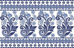 blue seamless floral pattern with tulip flowers, leaf motifs, and ornamental border design for textile background, fabric prints, and elegant decorative patterns vector