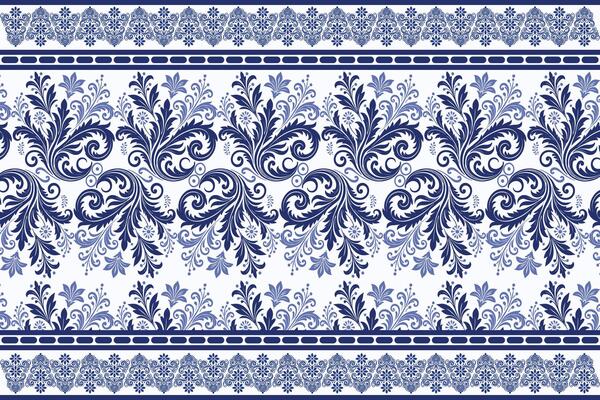 blue seamless floral pattern with vintage tulip motifs ornamental leaves traditional design with border for textile and fabric background