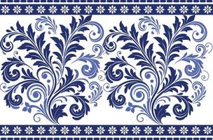 blue seamless floral pattern with graceful tulip motifs and decorative leaf designs with a vintage border for fabric, textile background, and unique print patterns vector