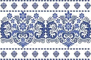 blue seamless floral pattern featuring delicate tulips, intricate foliage, and a vintage border design for fabric background, textile prints, and elegant decorative patterns vector