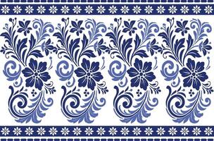 blue seamless floral pattern with bold tulip shapes and decorative foliage featuring a vintage border for textile fabric background and sophisticated design prints vector