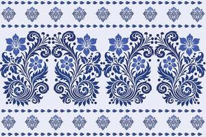 blue seamless floral design with vibrant tulip motifs, intricate leaf patterns, and a traditional frame for textile background, fabric prints, and classic decorative patterns vector
